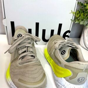 Lululemon Athletica Beige and Neon Yellow Running Shoes